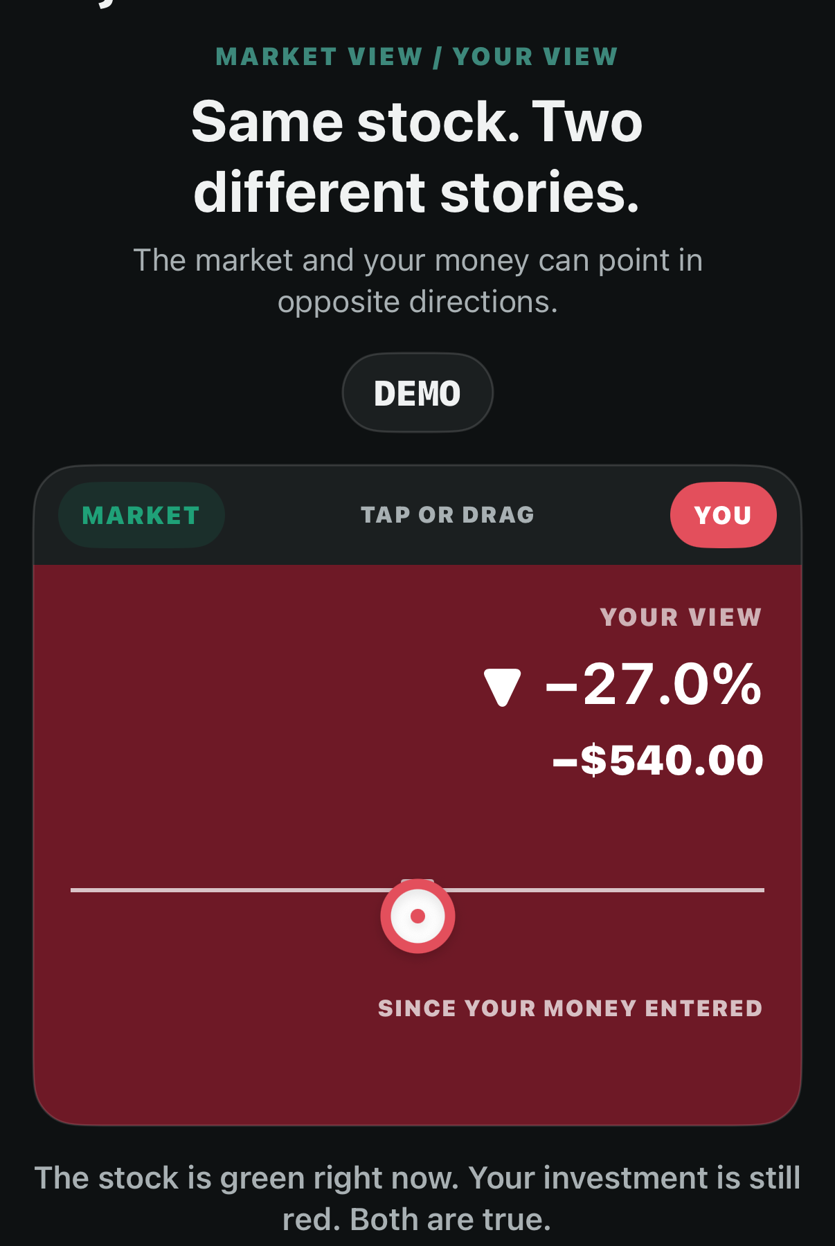 The current iPhone tutorial showing the fictional DEMO investment in You view.